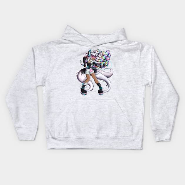 Cyber Kitsune Girl Kids Hoodie by Thedustyphoenix